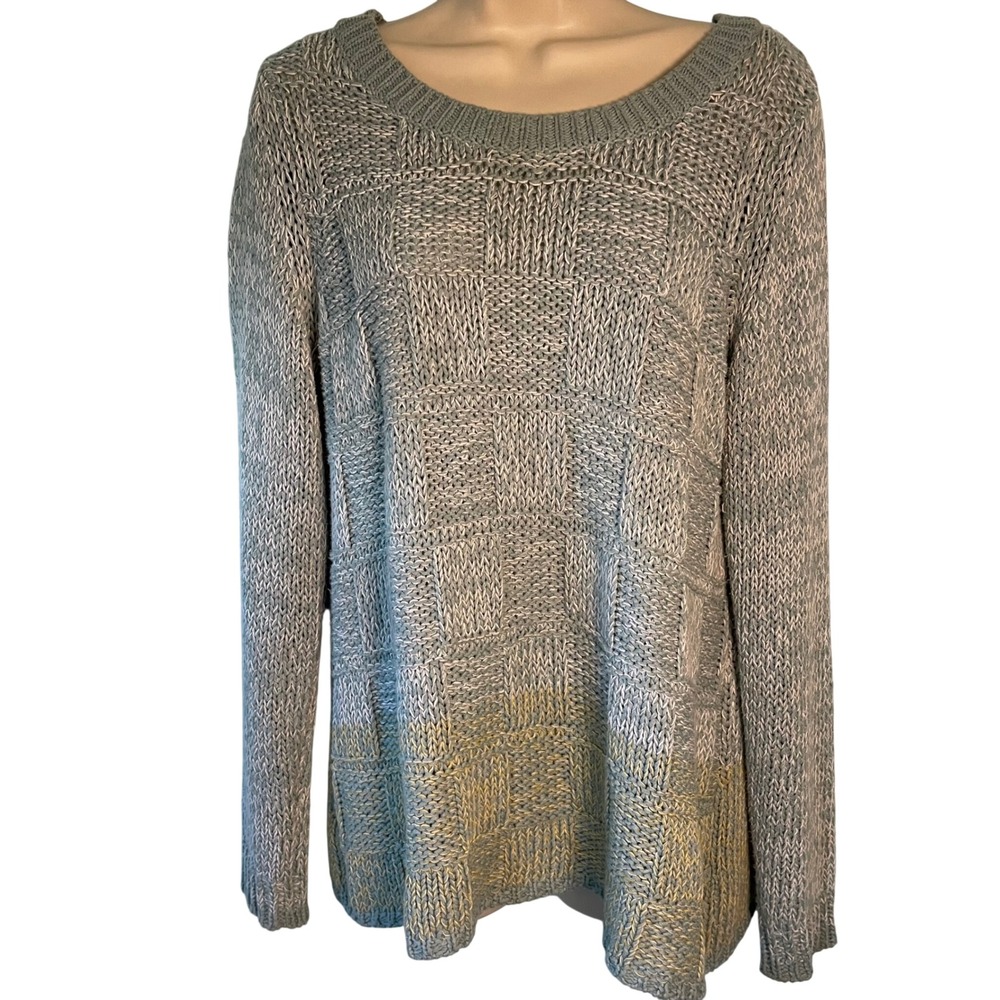 Coldwater Creek Women's Pullover Sweater Size L (14) Blue Color Block Ombre Knit